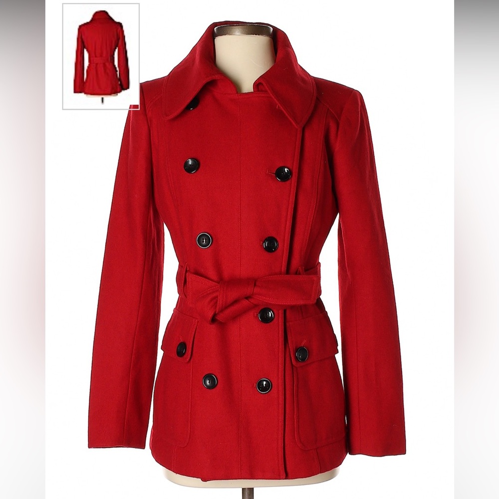 NY&Co Red Wool Blend Peacoat with Belt